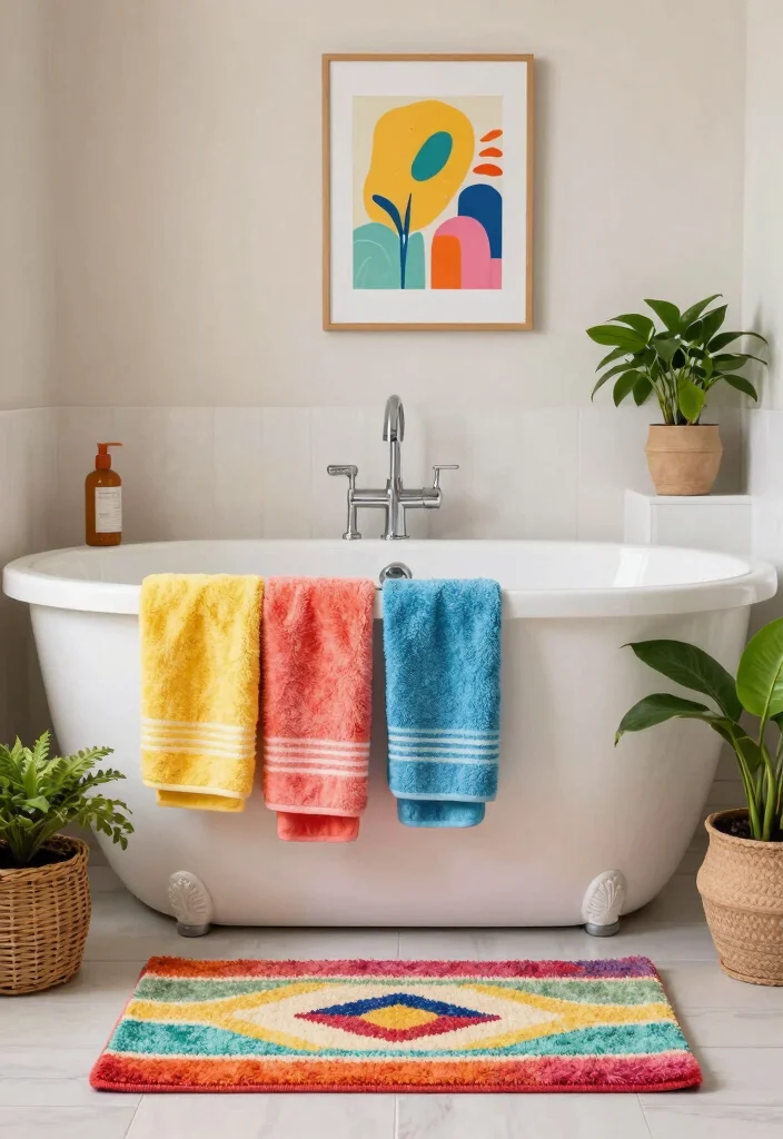 14 Hippie Bathroom Ideas With Free Spirit Style - 14. Playful Color Accents 1
