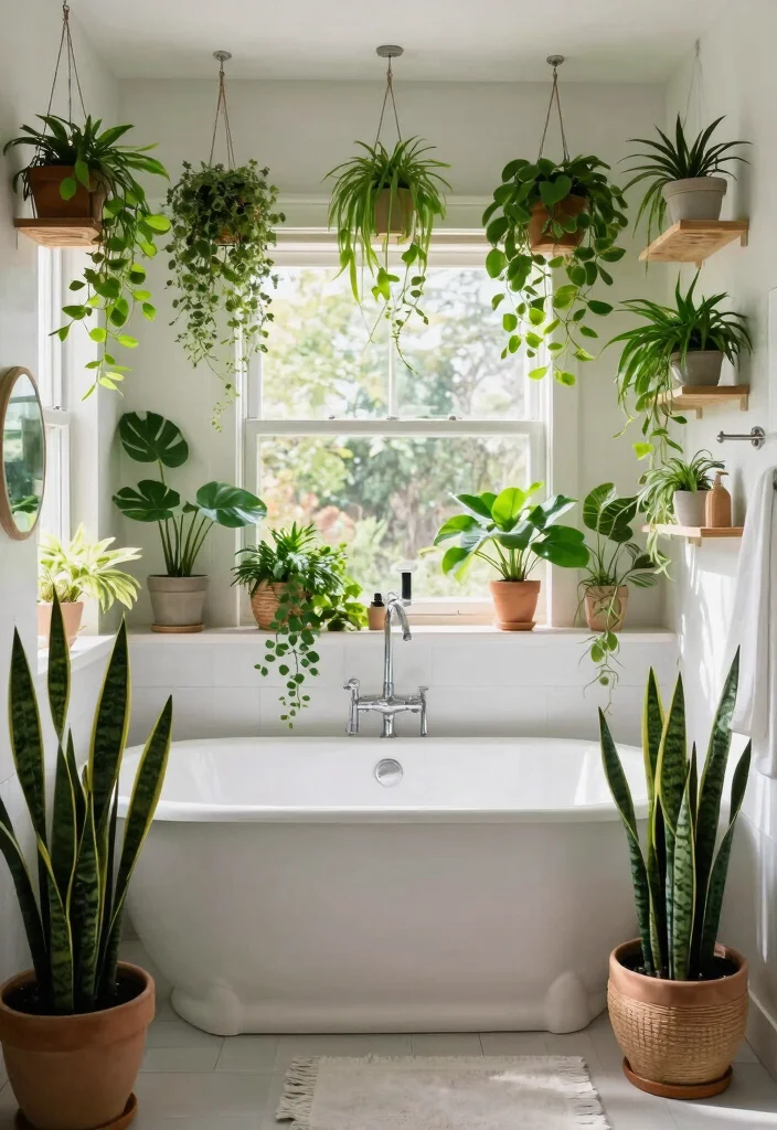 14 Hippie Bathroom Ideas With Free Spirit Style - 3. Indoor Plants Galore 1