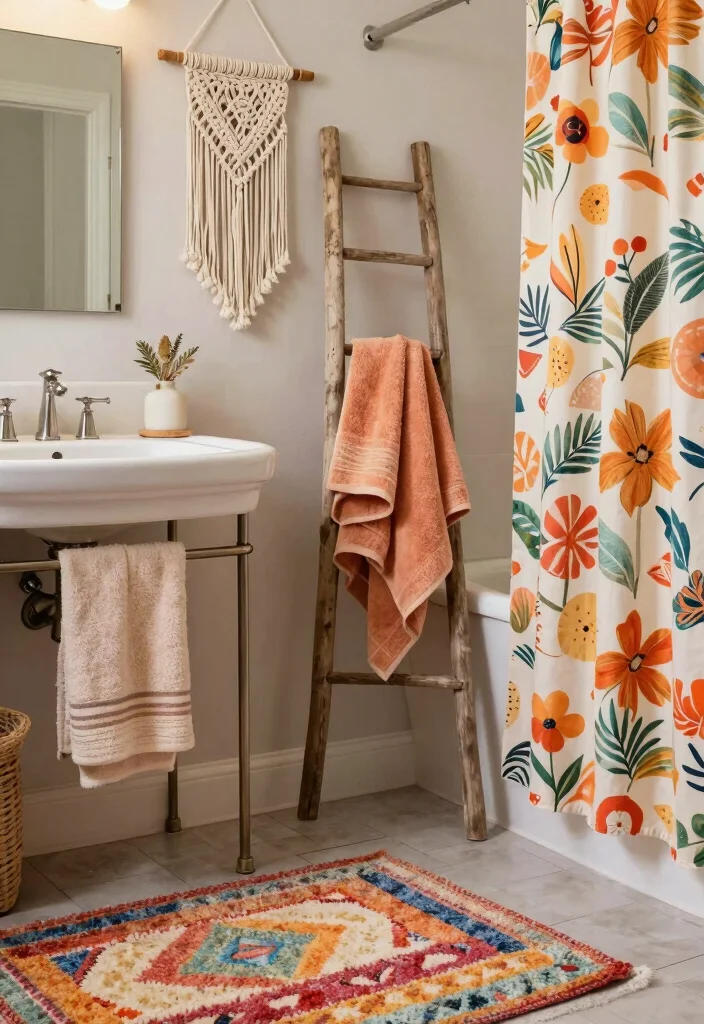 14 Hippie Bathroom Ideas With Free Spirit Style - 5. Soft Textile Layers 1