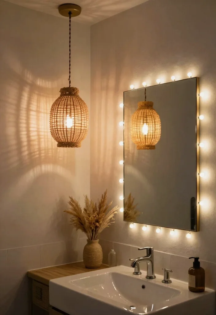 14 Hippie Bathroom Ideas With Free Spirit Style - 6. Unique Lighting Fixtures 1