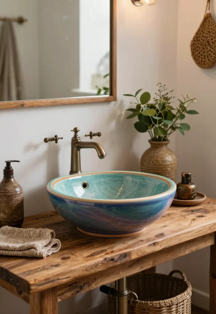 14 Hippie Bathroom Ideas With Free Spirit Style - 9. Eclectic Sink Choices 1