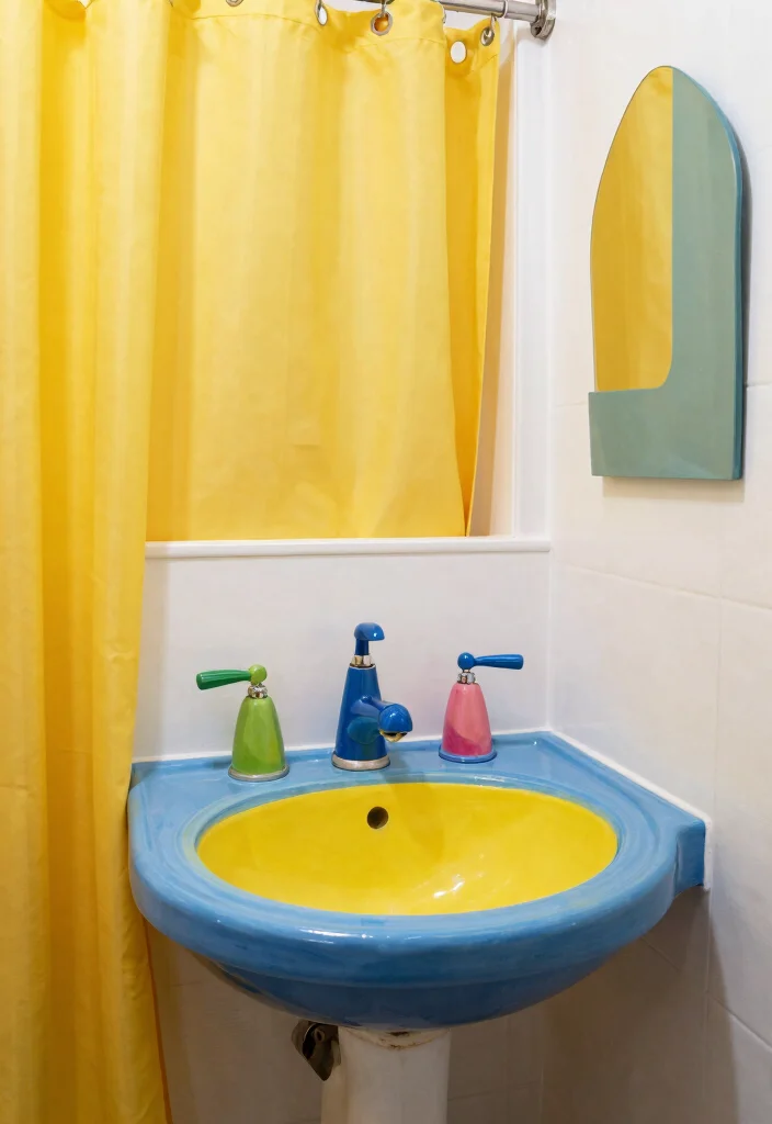 14 Small Bathroom Layout Ideas With Shower Only - 12. Colorful Fixtures 1