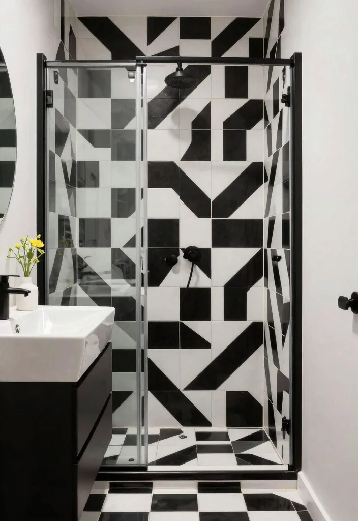 14 Small Bathroom Layout Ideas With Shower Only - 6. Modern Geometric Patterns 1