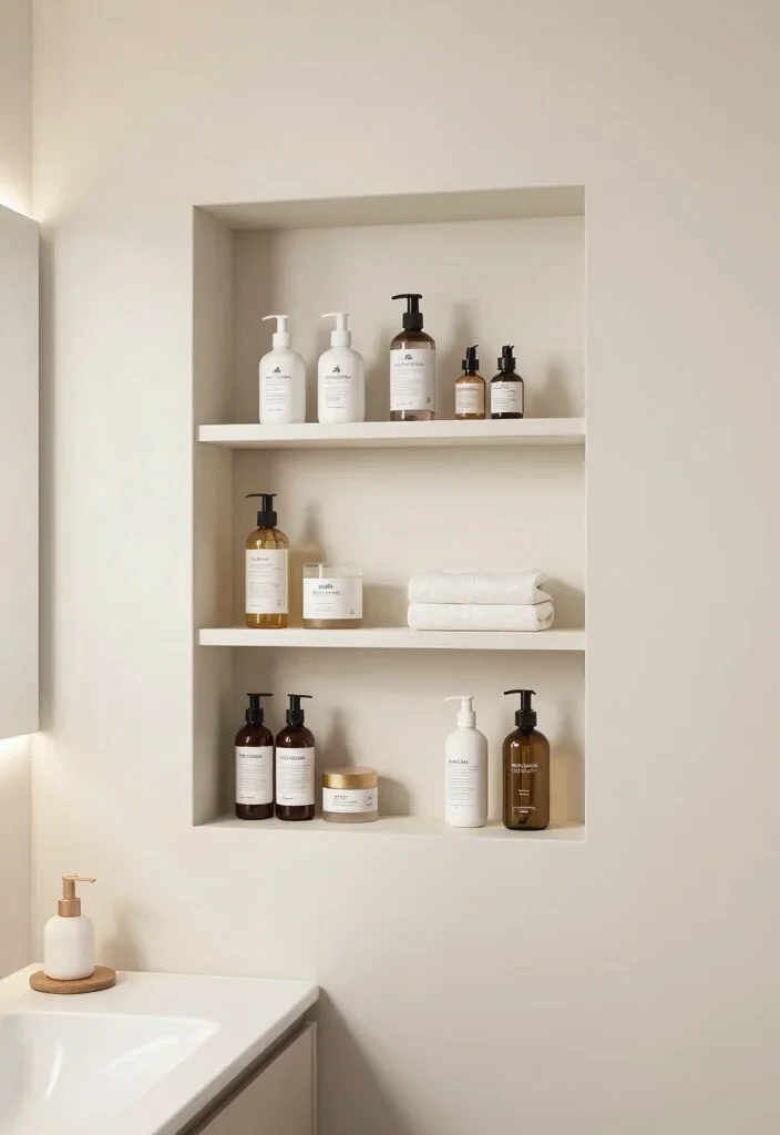 14 Small Bathroom Vanity Ideas For Smart Storage - 12. Vanity with Recessed Shelving 1
