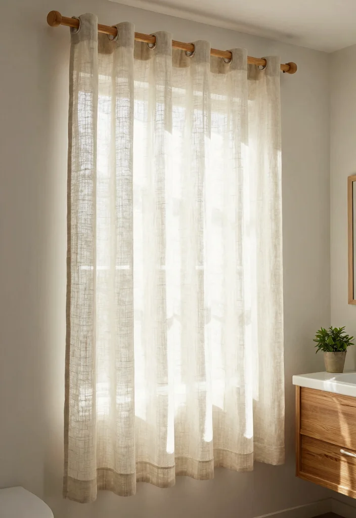 14 Small Bathroom Window Curtain Ideas For Privacy And Light - 1. Sheer Linen Panels 1