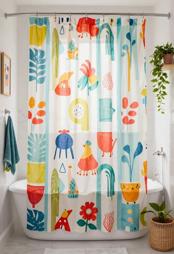14 Small Bathroom Window Curtain Ideas For Privacy And Light - 13. Colorful Shower Curtain as Window Treatment 1