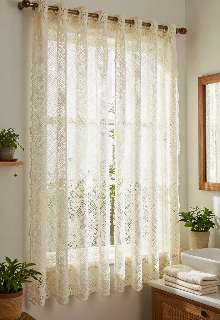 14 Small Bathroom Window Curtain Ideas For Privacy And Light - 3. Crochet Lace Curtains 1