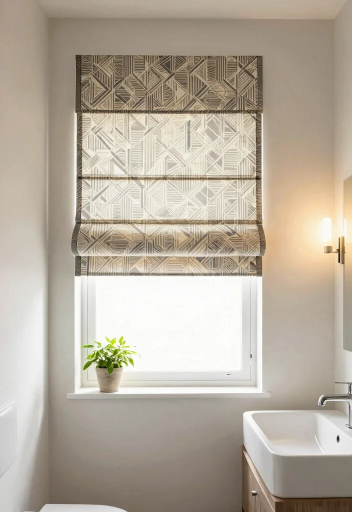 14 Small Bathroom Window Curtain Ideas For Privacy And Light - 6. Roman Shades with Pattern 1