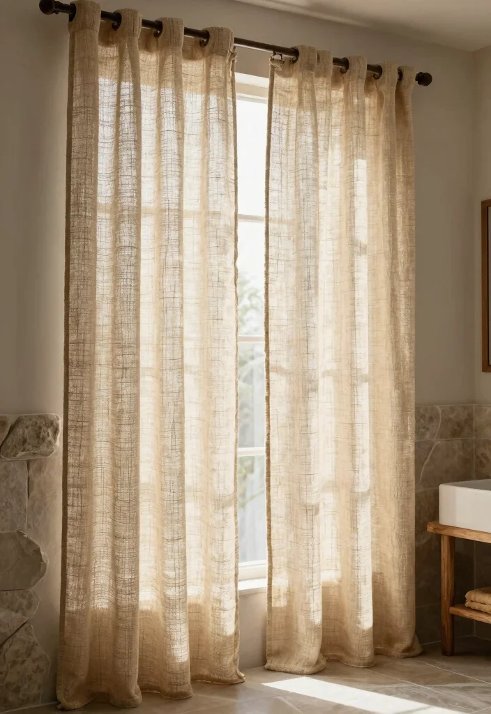 14 Small Bathroom Window Curtain Ideas For Privacy And Light - 9. Natural Fiber Curtains 1