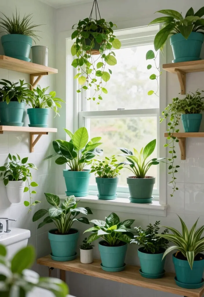 14 Teal Bathroom Decor Ideas With Fresh Colour - 11. Teal Plants and Greenery 1