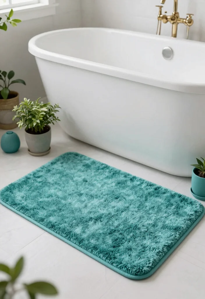 14 Teal Bathroom Decor Ideas With Fresh Colour - 4. Teal Bath Mats 1