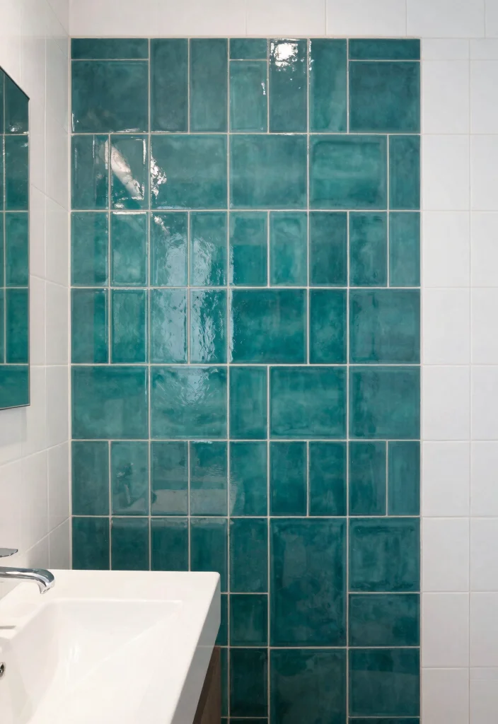14 Teal Bathroom Decor Ideas With Fresh Colour - 6. Teal Accent Tiles 1