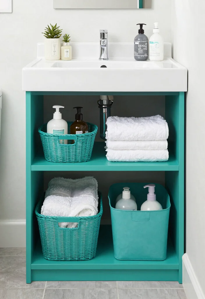 14 Teal Bathroom Decor Ideas With Fresh Colour - 7. Teal Storage Solutions 1