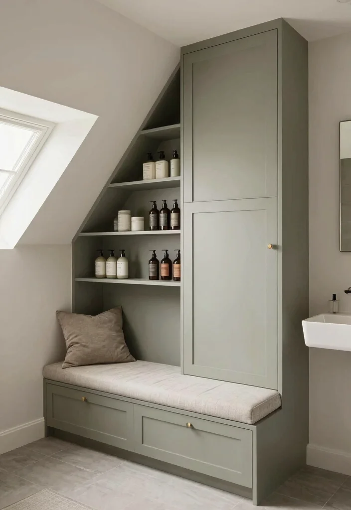 15 Attic Bathroom Ideas For Slanted Ceilings - 11. Custom Built-Ins 1