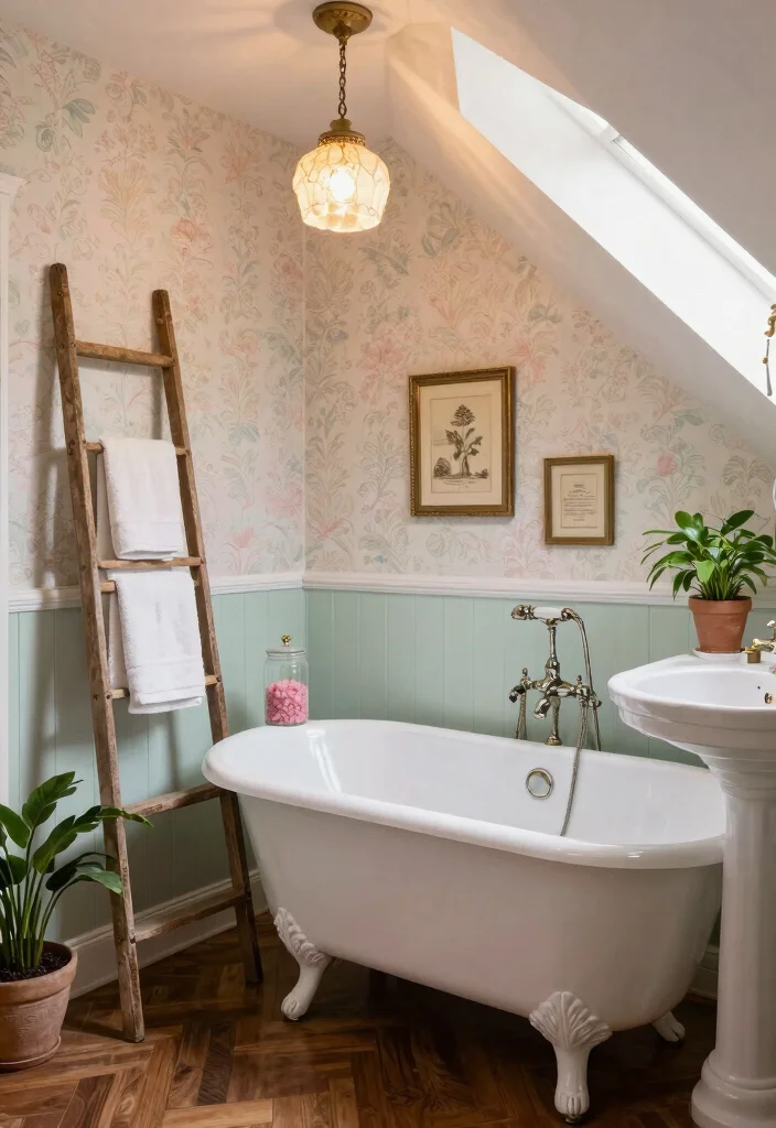 15 Attic Bathroom Ideas For Slanted Ceilings - 2. Vintage Charm 1