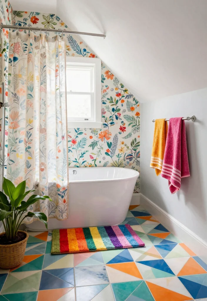 15 Attic Bathroom Ideas For Slanted Ceilings - 3. Playful Patterns 1