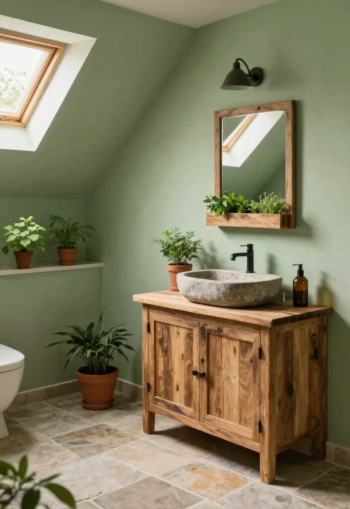 15 Attic Bathroom Ideas For Slanted Ceilings - 6. Earthy Tones and Natural Materials 1