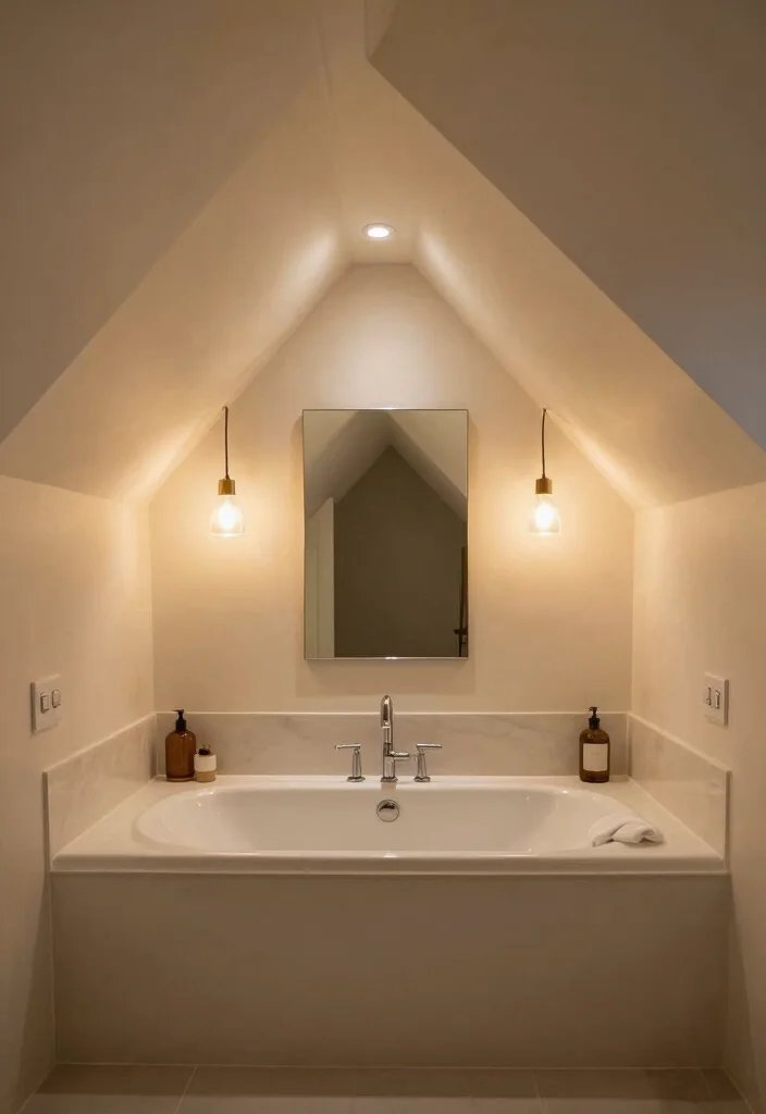 15 Attic Bathroom Ideas For Slanted Ceilings - 9. Lighting Layers 1