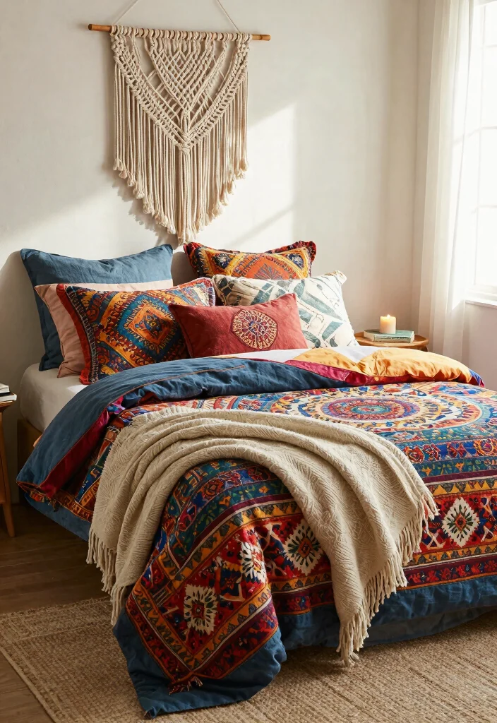 15 Bedroom Photoshoot Ideas: Instagram Aesthetic Looks - 11. Boho Bedding Choices 1