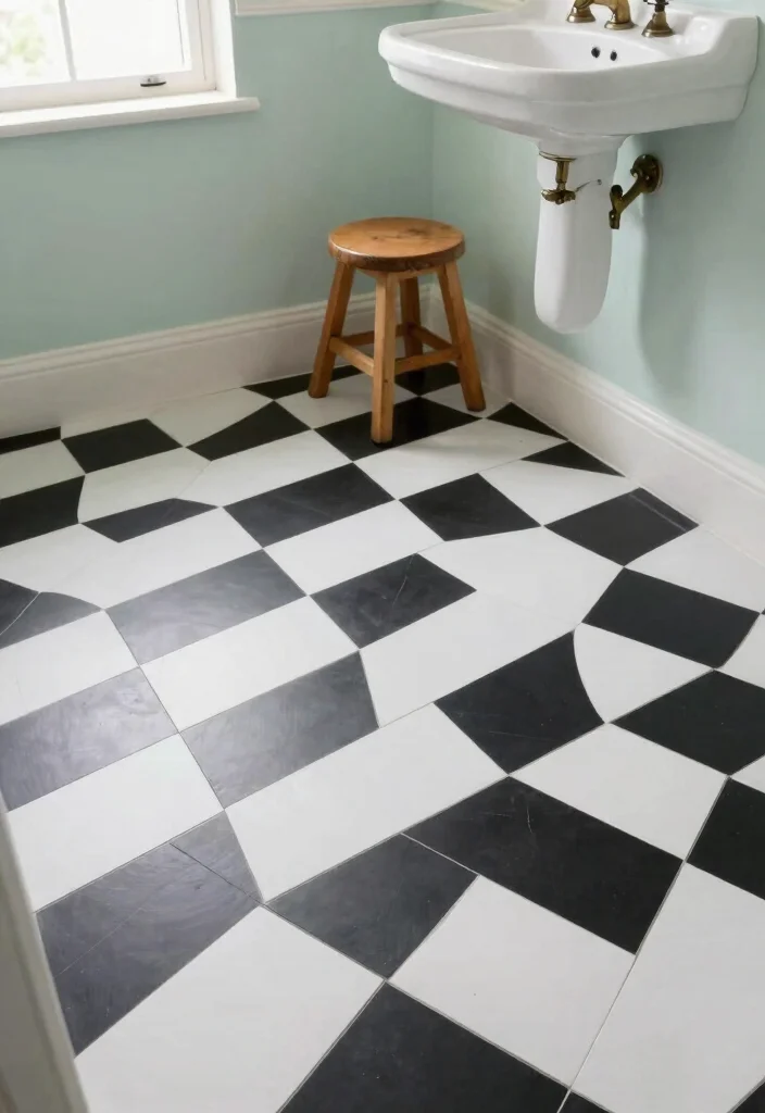 15 Checkered Bathroom Decor Ideas With Retro Style - 1. Classic Black and White Tiles 1