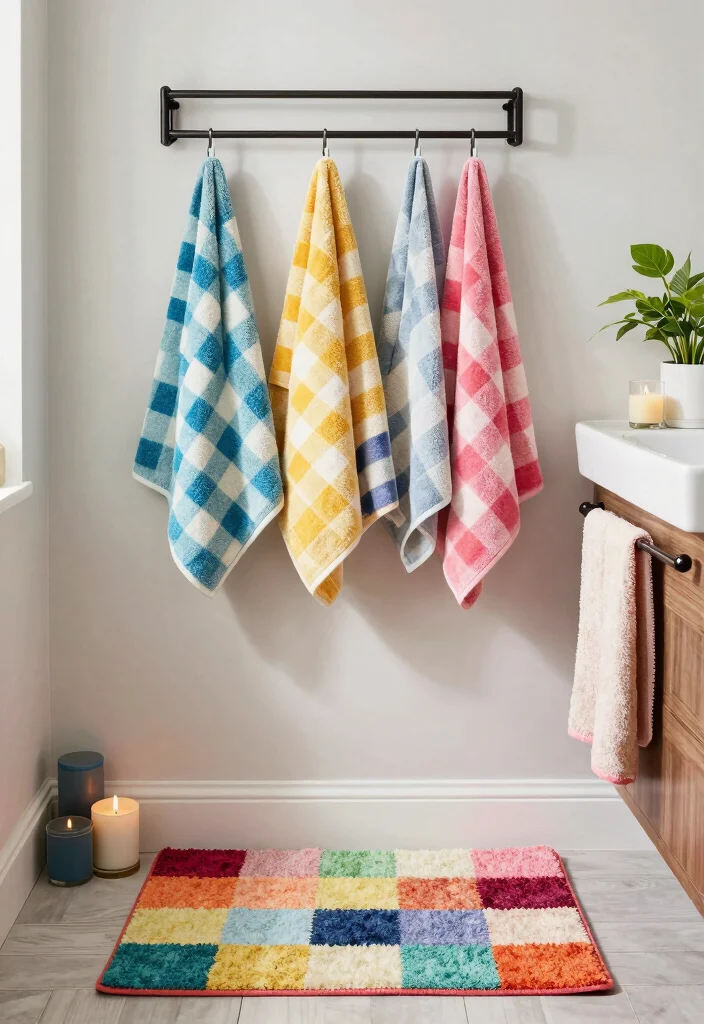 15 Checkered Bathroom Decor Ideas With Retro Style - 12. Checkered Patterns in Textiles 1