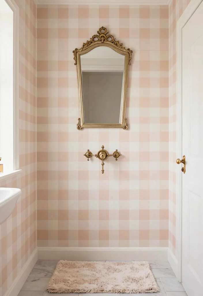 15 Checkered Bathroom Decor Ideas With Retro Style - 15. The Charm of Checkered Wallpaper 1