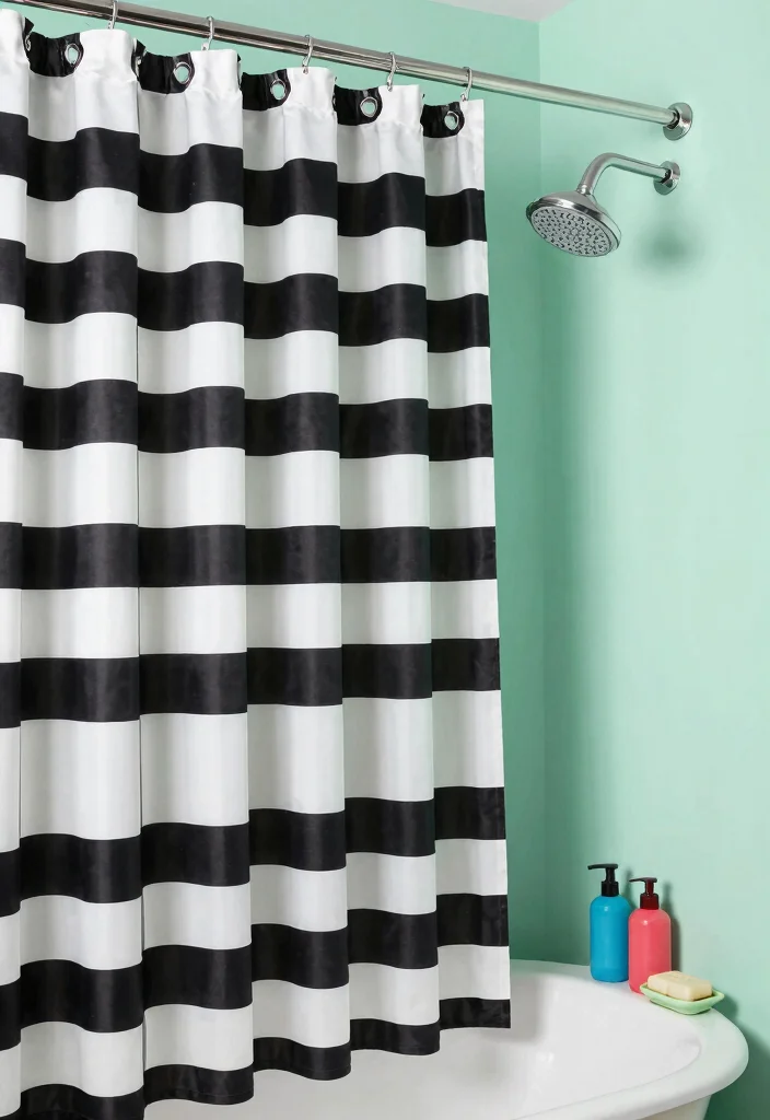 15 Checkered Bathroom Decor Ideas With Retro Style - 2. Retro-Inspired Shower Curtains 1