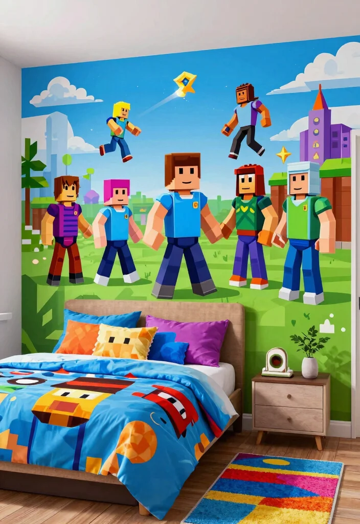 15 Club Roblox Bedroom Ideas: Fun Game Inspired Style - 1. Roblox Character Wall Murals 1