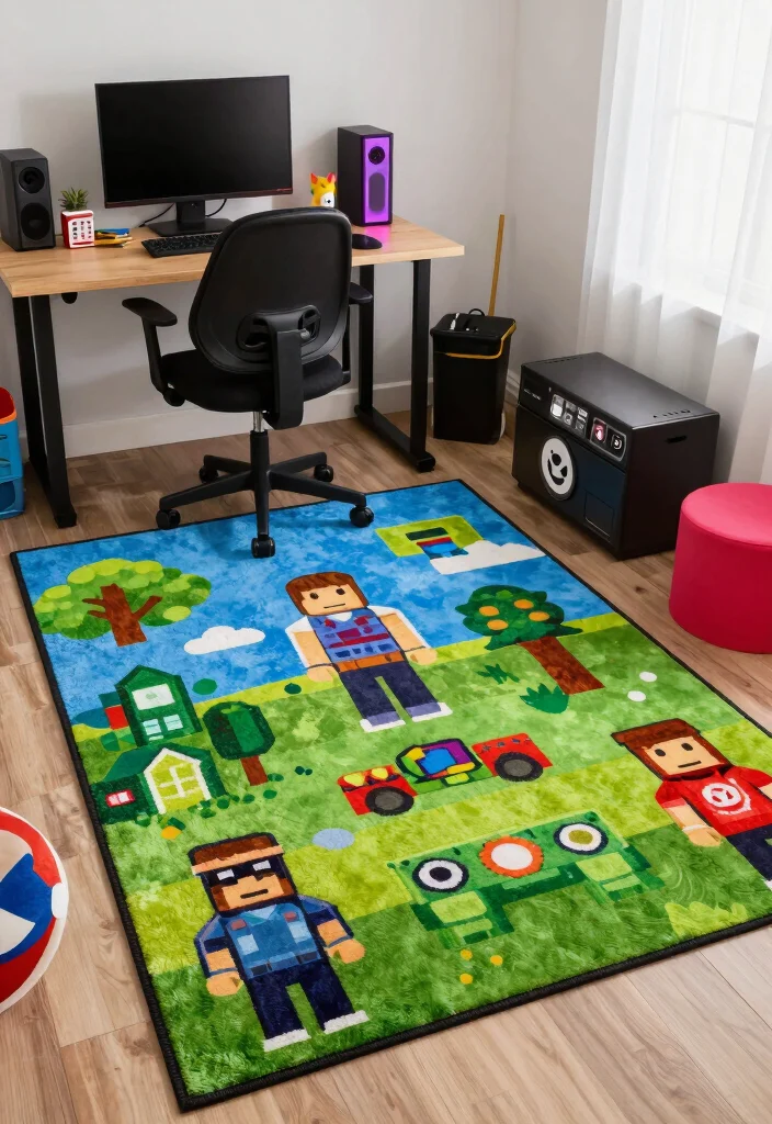15 Club Roblox Bedroom Ideas: Fun Game Inspired Style - 7. Roblox-Inspired Rugs 1