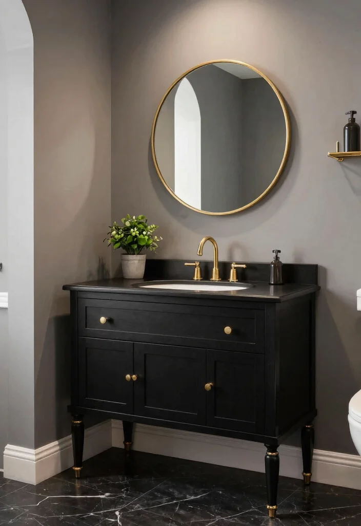 15 Dark Vanity Bathroom Ideas With Bold Mood - 1. Deep Black Elegance 1