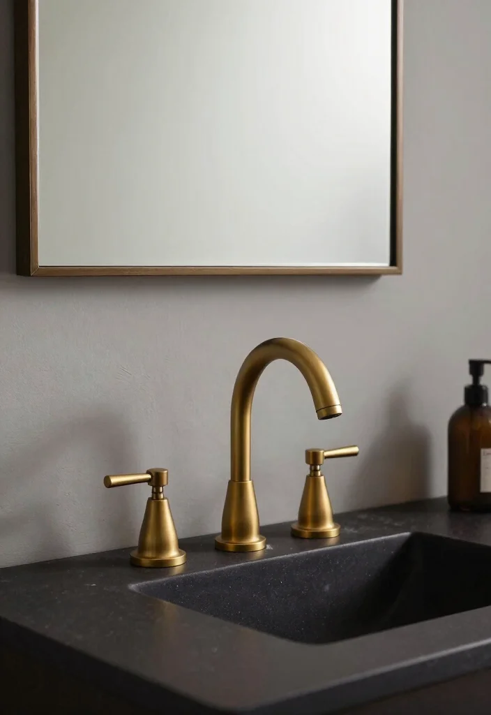 15 Dark Vanity Bathroom Ideas With Bold Mood - 12. Artistic Fixtures 1