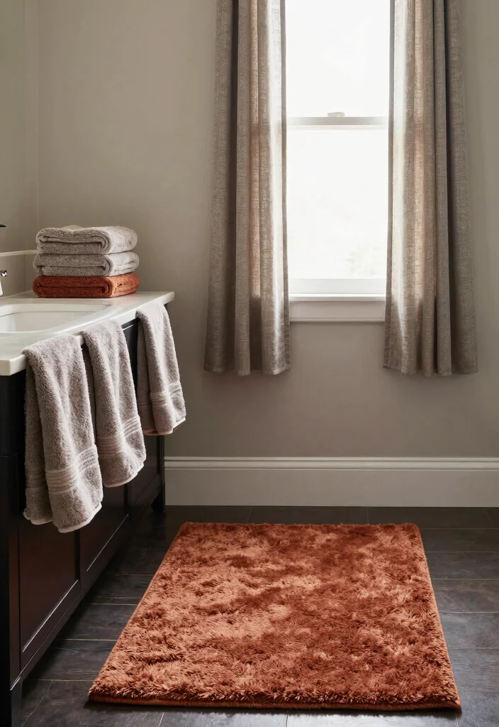 15 Dark Vanity Bathroom Ideas With Bold Mood - 13. Layered Textiles 1