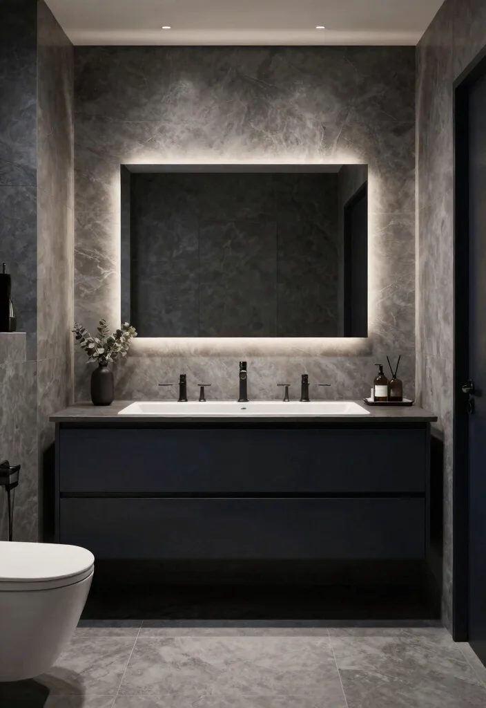 15 Dark Vanity Bathroom Ideas With Bold Mood - 14. Monochromatic Madness 1