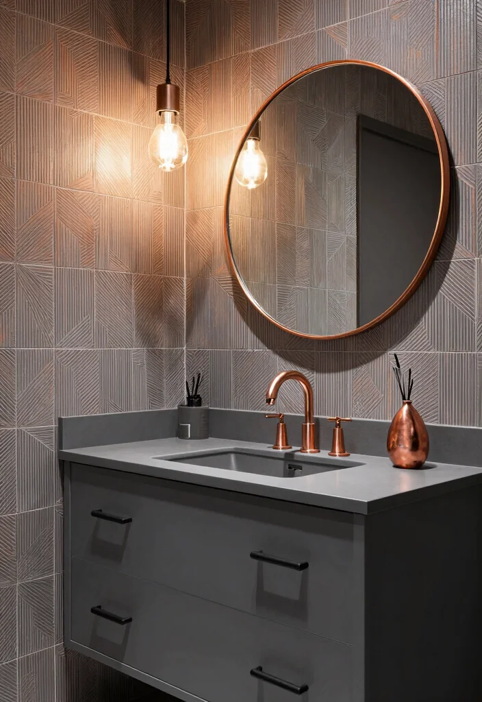 15 Dark Vanity Bathroom Ideas With Bold Mood - 2. Charcoal and Copper 1