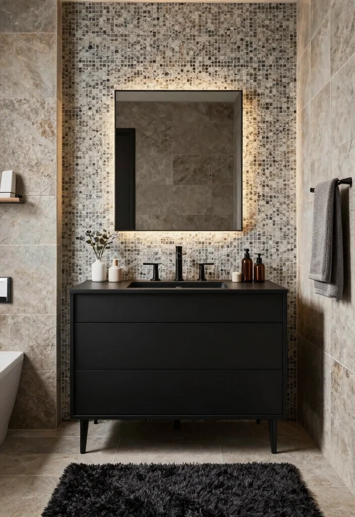 15 Dark Vanity Bathroom Ideas With Bold Mood - 4. Dramatic Textures 1