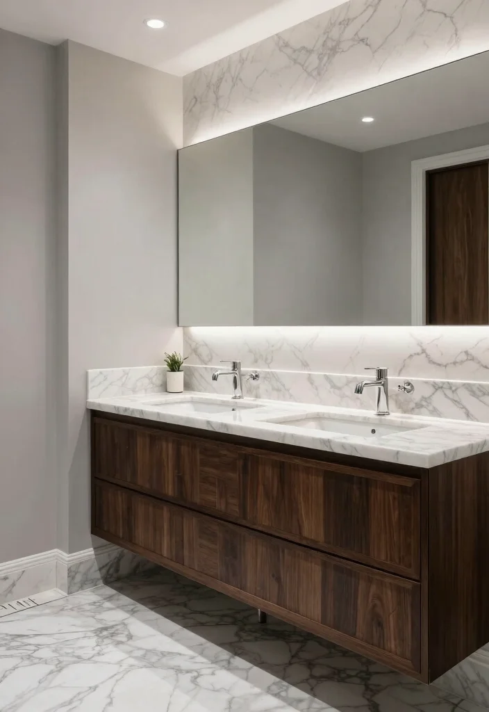 15 Dark Vanity Bathroom Ideas With Bold Mood - 7. Luxurious Marble Accents 1