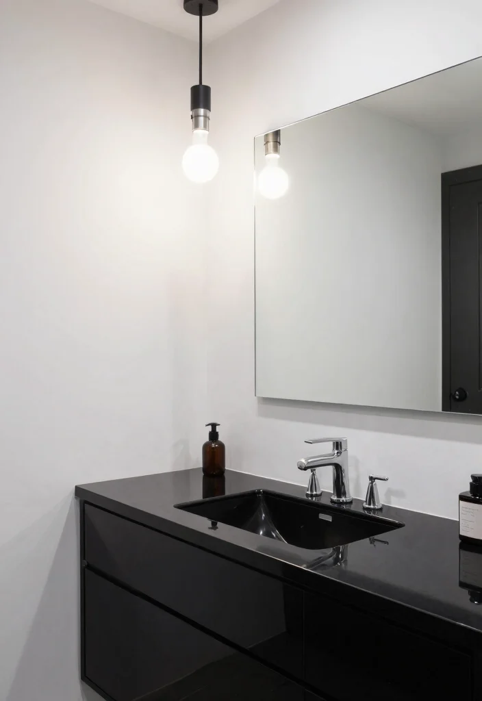 15 Dark Vanity Bathroom Ideas With Bold Mood - 8. Glossy Black Finish 1