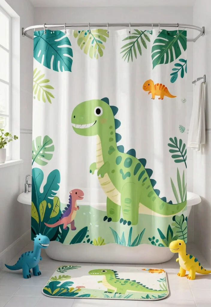 15 Dinosaur Bathroom Ideas Kids Will Love - 1. Dino-Inspired Shower Curtains 1