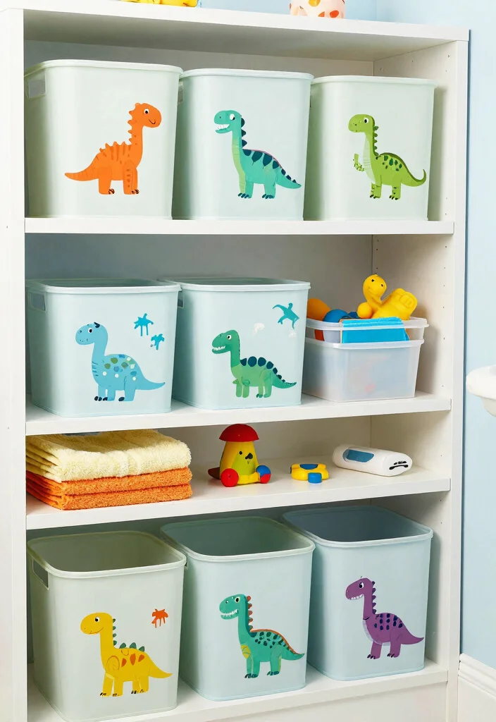 15 Dinosaur Bathroom Ideas Kids Will Love - 10. Dinosaur-Themed Storage Solutions 1