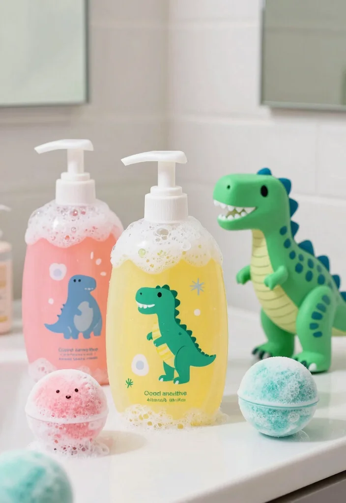 15 Dinosaur Bathroom Ideas Kids Will Love - 12. Dinosaur-Themed Bathing Essentials 1