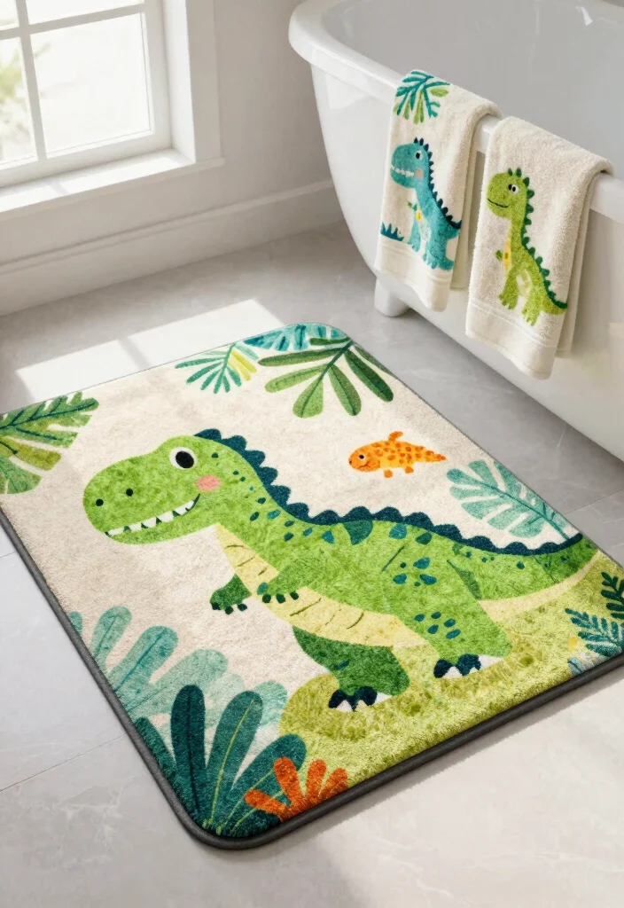 15 Dinosaur Bathroom Ideas Kids Will Love - 2. Playful Bath Mats 1