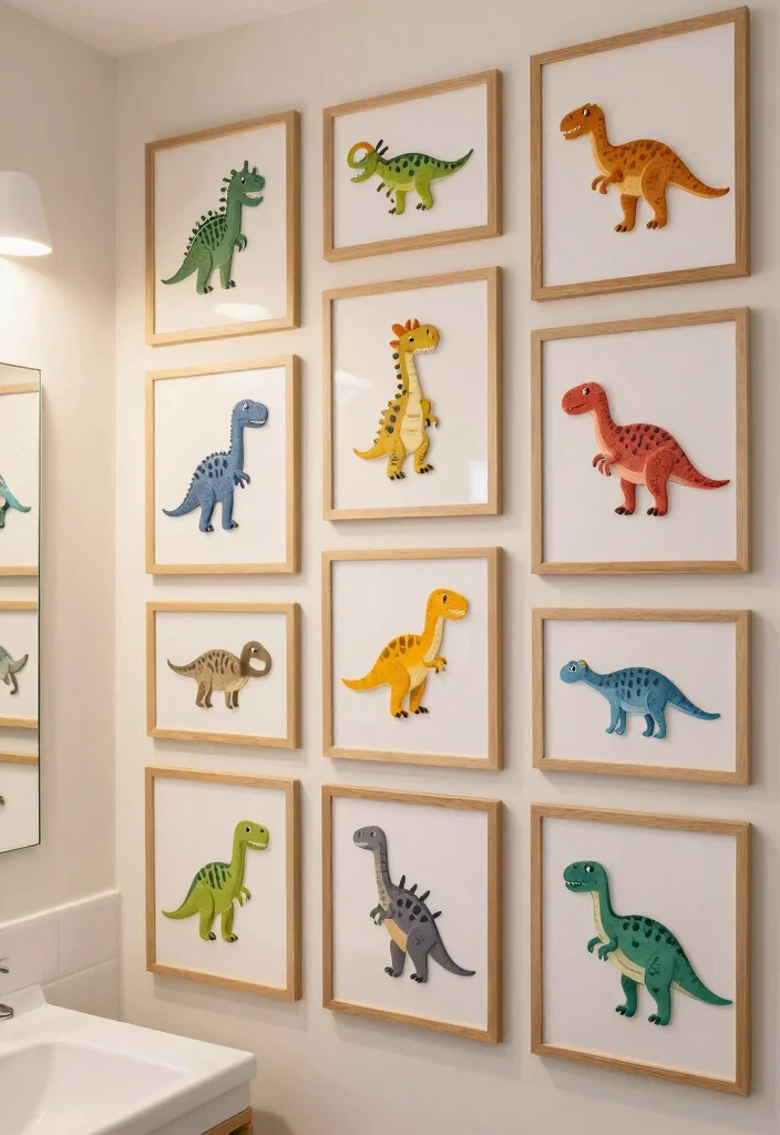 15 Dinosaur Bathroom Ideas Kids Will Love - 3. Dino Wall Art 1