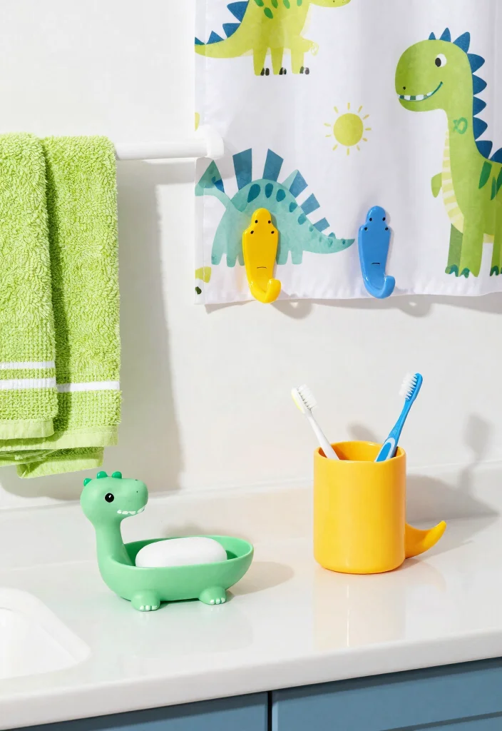 15 Dinosaur Bathroom Ideas Kids Will Love - 6. Fun Dino Accessories 1