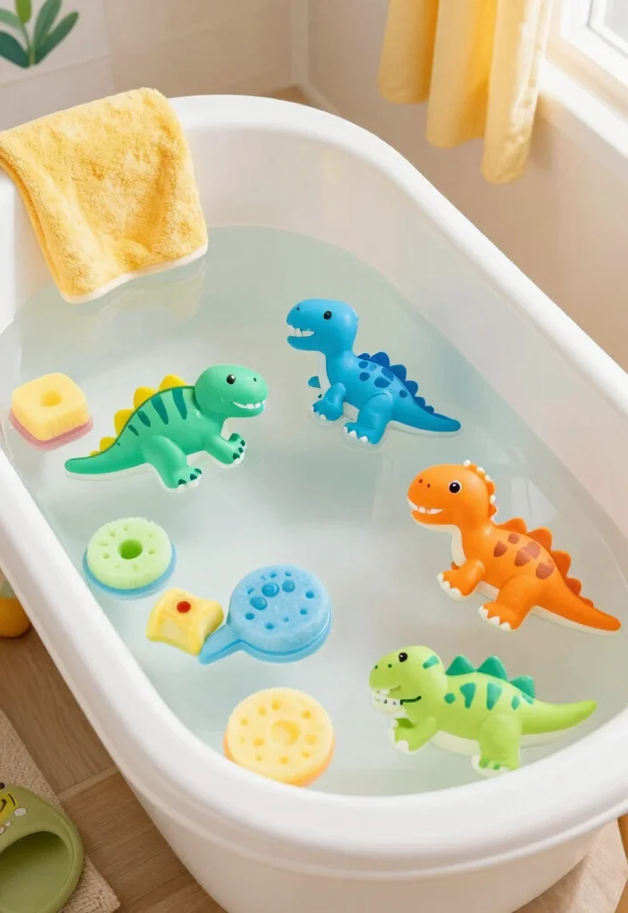 15 Dinosaur Bathroom Ideas Kids Will Love - 9. Dino-Inspired Bath Toys 1