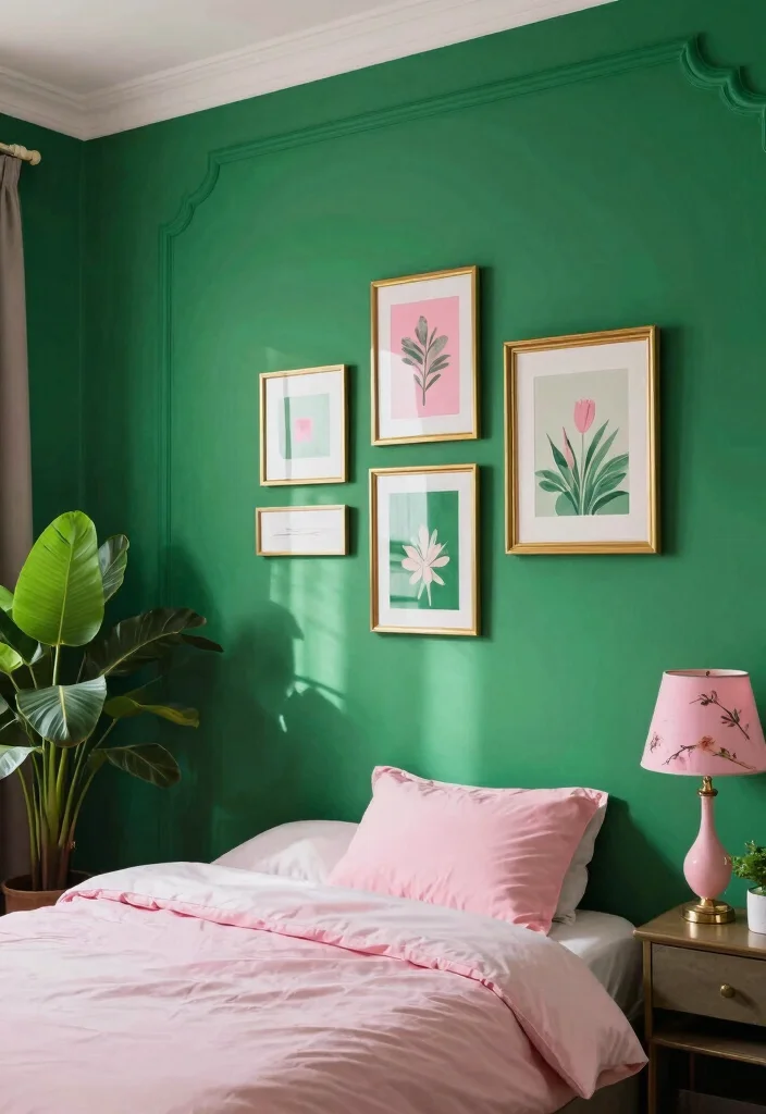 15 Emerald Green and Pink Bedroom Ideas: Bold Elegant Contrast - 1. Emerald Green Accent Walls 1