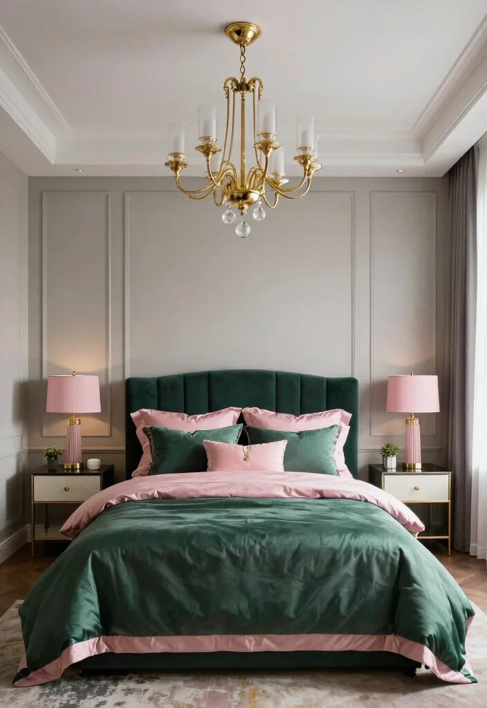 15 Emerald Green and Pink Bedroom Ideas: Bold Elegant Contrast - 10. Elegant Lighting Fixtures 1