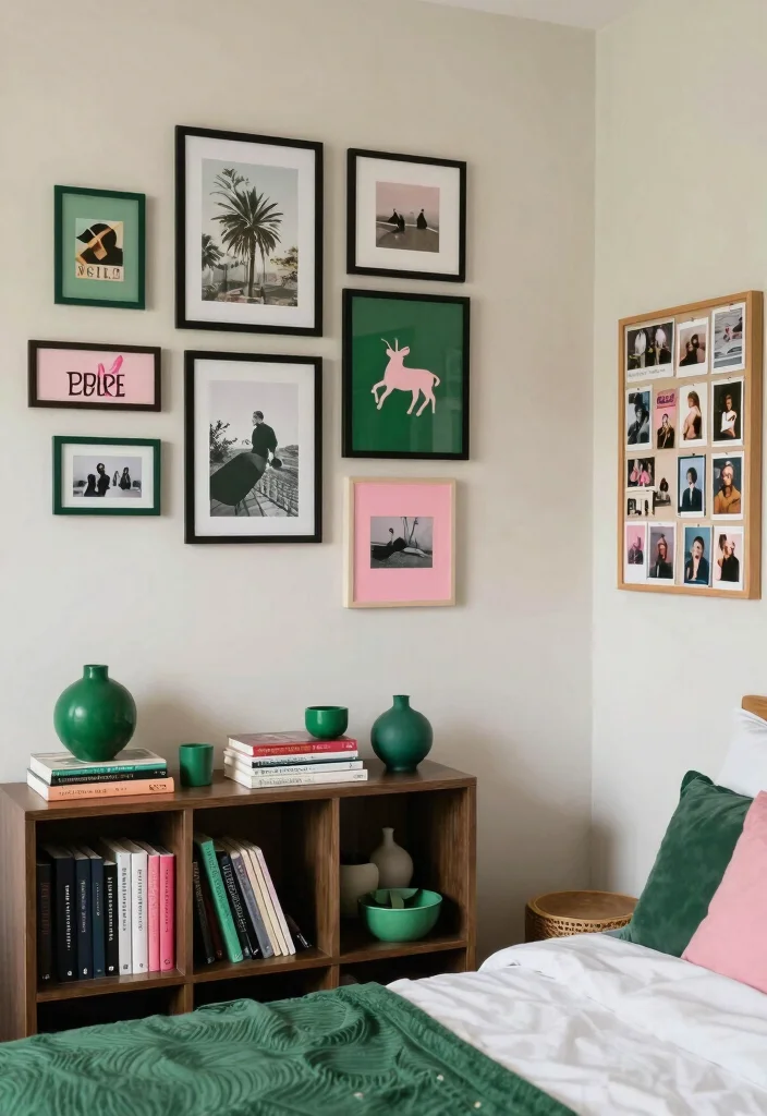 15 Emerald Green and Pink Bedroom Ideas: Bold Elegant Contrast - 13. Personalized Touches 1