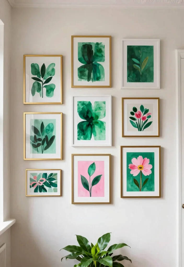 15 Emerald Green and Pink Bedroom Ideas: Bold Elegant Contrast - 4. Green and Pink Artwork 1