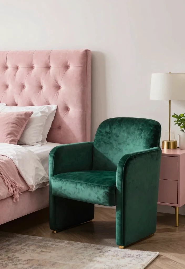 15 Emerald Green and Pink Bedroom Ideas: Bold Elegant Contrast - 6. Statement Furniture Pieces 1