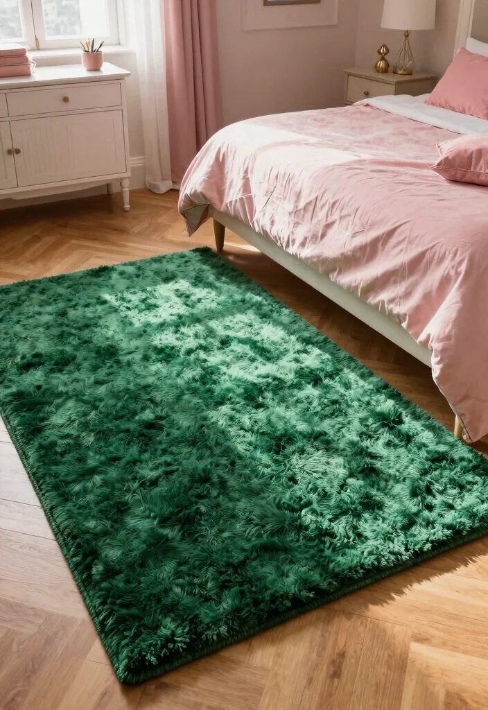 15 Emerald Green and Pink Bedroom Ideas: Bold Elegant Contrast - 7. Emerald Green Rugs 1
